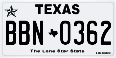 TX license plate BBN0362