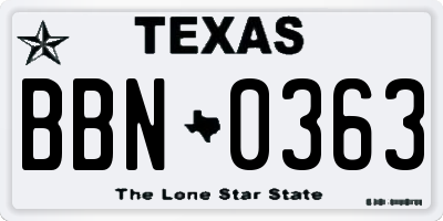 TX license plate BBN0363