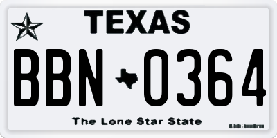 TX license plate BBN0364