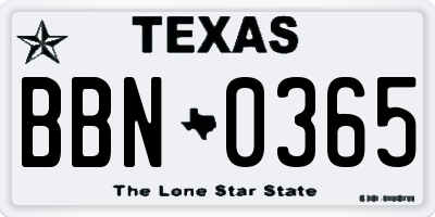 TX license plate BBN0365