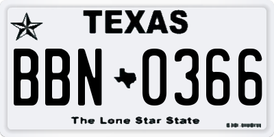 TX license plate BBN0366