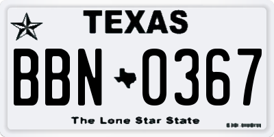 TX license plate BBN0367