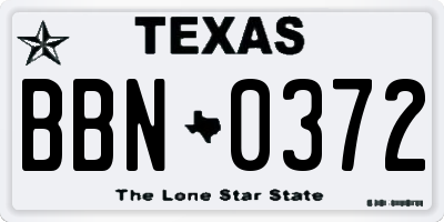 TX license plate BBN0372