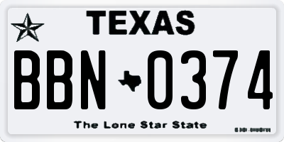 TX license plate BBN0374