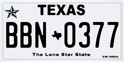 TX license plate BBN0377