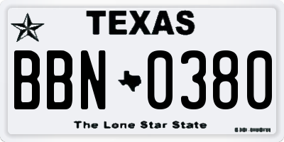 TX license plate BBN0380