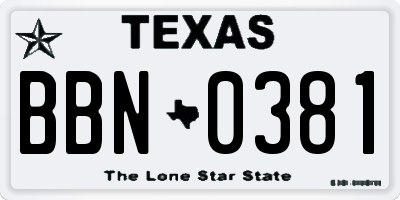 TX license plate BBN0381