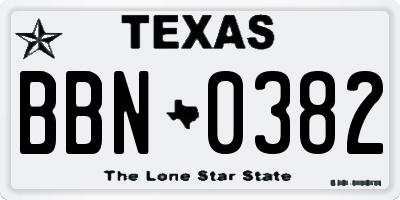 TX license plate BBN0382