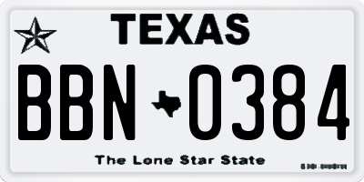 TX license plate BBN0384