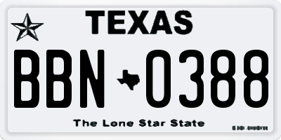 TX license plate BBN0388