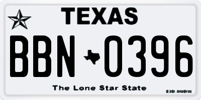 TX license plate BBN0396