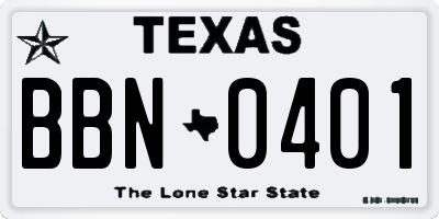 TX license plate BBN0401