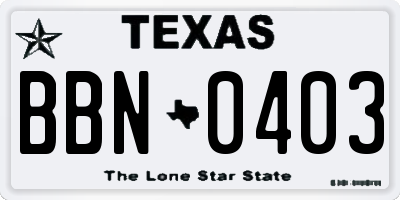 TX license plate BBN0403