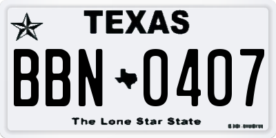 TX license plate BBN0407