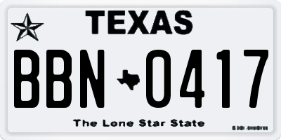 TX license plate BBN0417