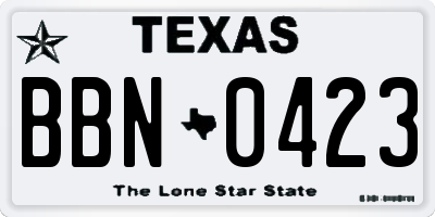 TX license plate BBN0423