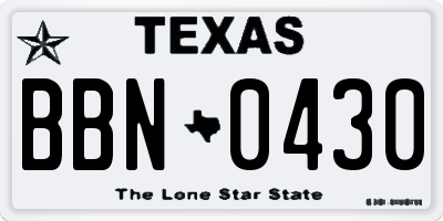 TX license plate BBN0430