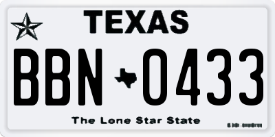 TX license plate BBN0433