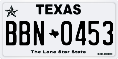 TX license plate BBN0453