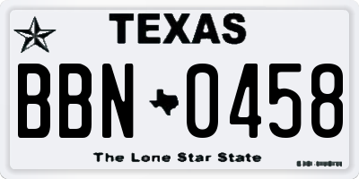 TX license plate BBN0458