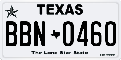 TX license plate BBN0460