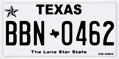 TX license plate BBN0462