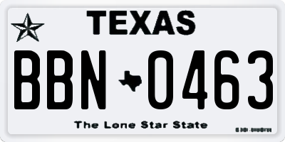 TX license plate BBN0463