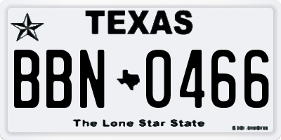 TX license plate BBN0466