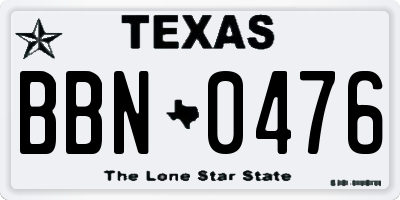 TX license plate BBN0476