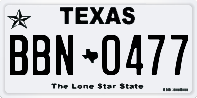 TX license plate BBN0477