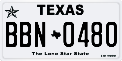 TX license plate BBN0480