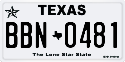 TX license plate BBN0481