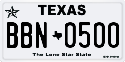 TX license plate BBN0500