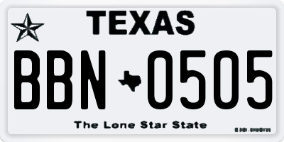 TX license plate BBN0505