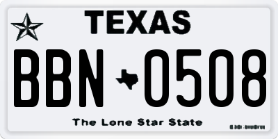 TX license plate BBN0508