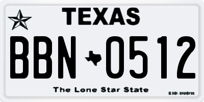 TX license plate BBN0512