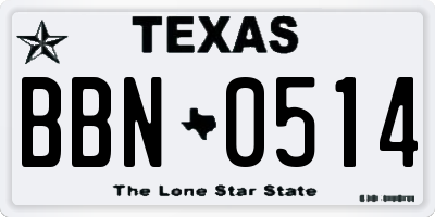 TX license plate BBN0514