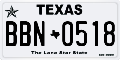 TX license plate BBN0518