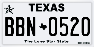 TX license plate BBN0520