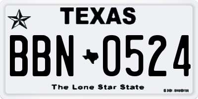 TX license plate BBN0524