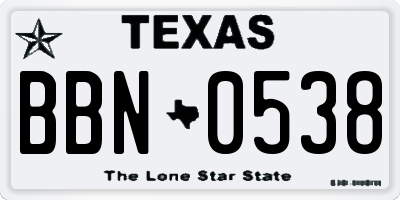 TX license plate BBN0538