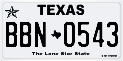 TX license plate BBN0543