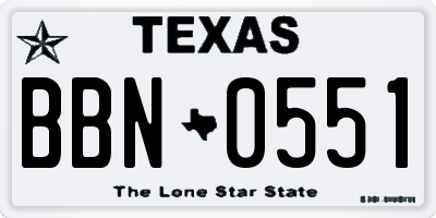 TX license plate BBN0551