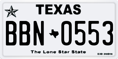 TX license plate BBN0553