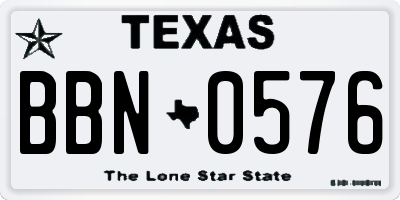 TX license plate BBN0576