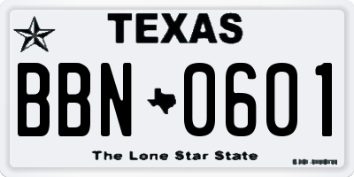 TX license plate BBN0601