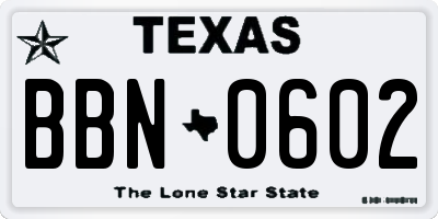 TX license plate BBN0602