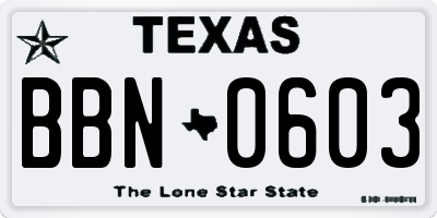 TX license plate BBN0603