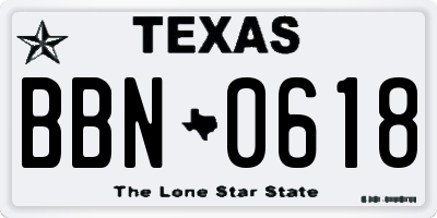 TX license plate BBN0618