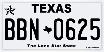 TX license plate BBN0625